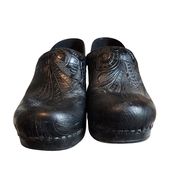 DANSKO Black Tooled Leather Slip-On Professional Clog - Picture 3 of 9